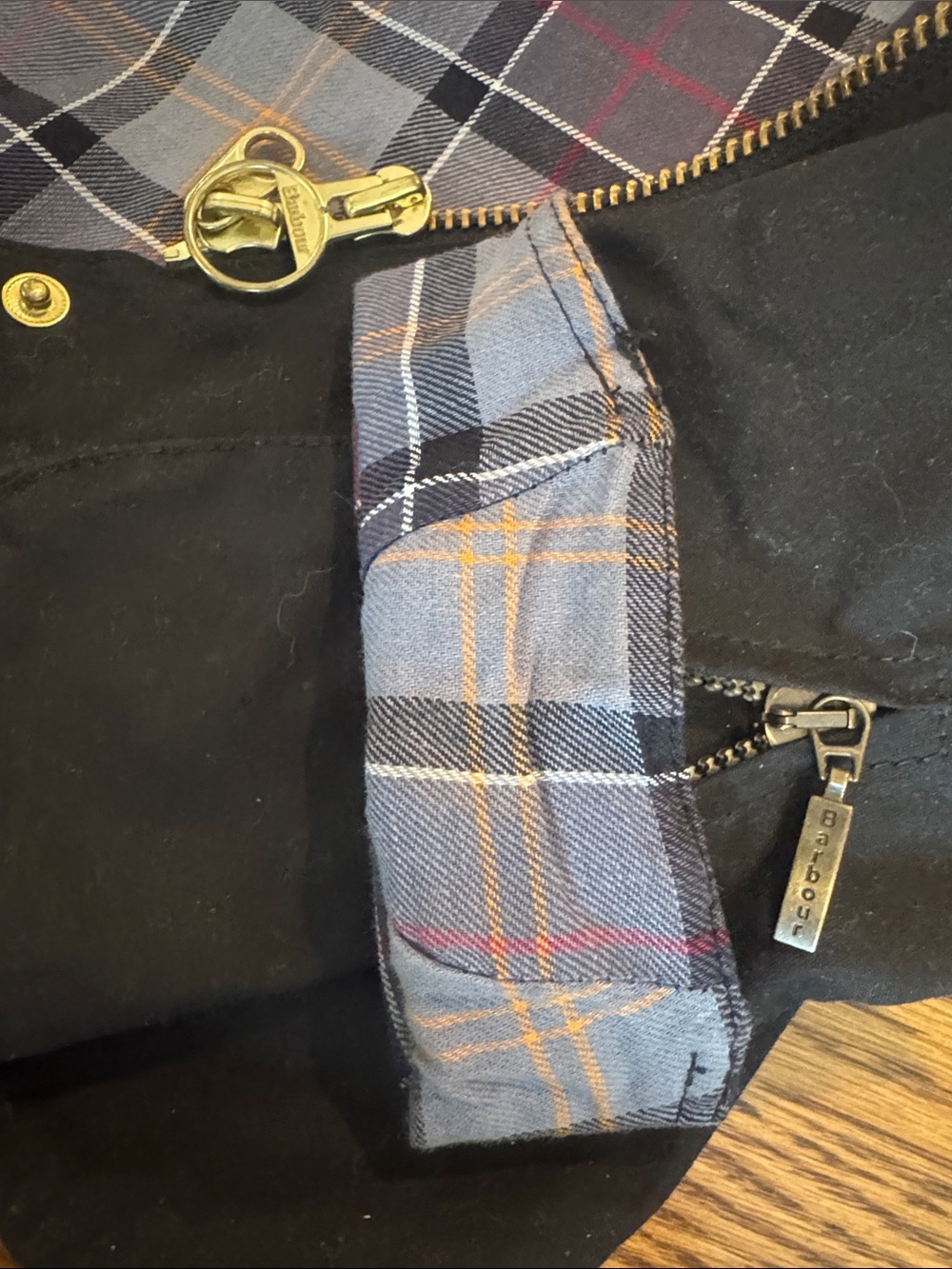 Barbour Black Utility Jacket with Tartan Lining and Corduroy Collar - Picture 10 of 14